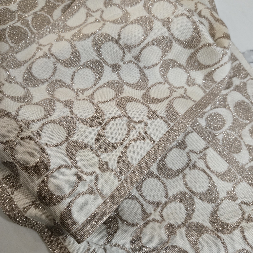 Coach Signature Logo Scarf in Cream and Gold